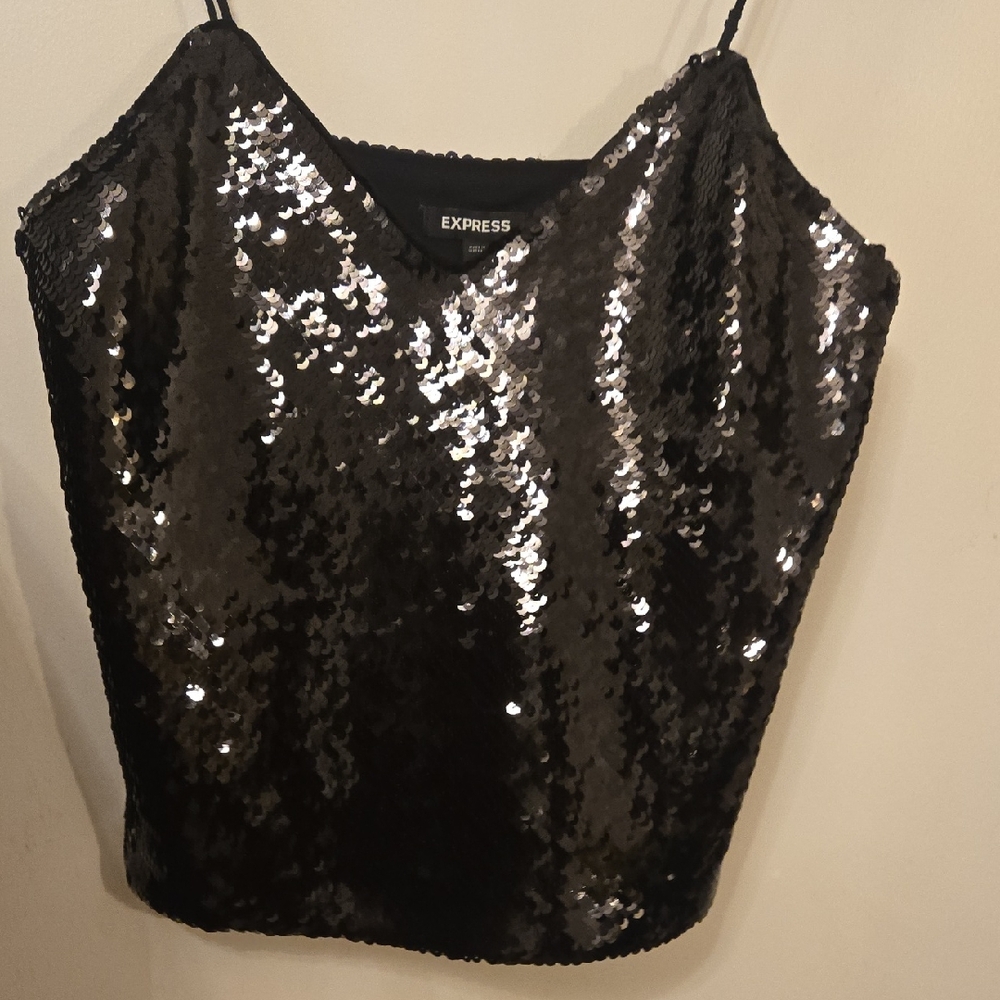 New Express Shimmering Black Sequin Camisole